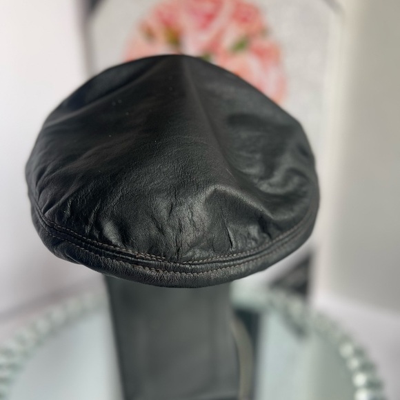 ELVIS Presley vintage Motorcycle Biker Cap Black Leather silver chain  XL - Picture 3 of 8